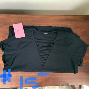 Black Cut-out V-neck Tee
